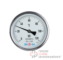 Термометр биметаллический БТ-1-100 120С Дк100 L=40 осевой Экомера