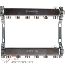 Коллектор Rommer из нержавеющей стали для радиаторной разводки 6 выходов