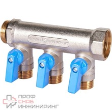 Коллектор с шаровыми кранами Stout 3/4", 3 отвода 1/2" (синие ручки) RG0091AACQML3R