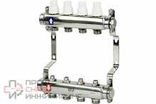 Коллекторная группа РосТурПласт с ручными регулирующими клапанами и кронштейном (евроконус 3/4") нержавеющая сталь SUS 304 1"х4 выхода RTP