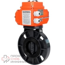 Затвор дисковый поворотный DN.ru WBV4242E-2W-Fb-ISO Дн80 Ру10 межфланцевый, корпус - НПВХ, диск - НПВХ, уплотнение - EPDM, с электроприводом DN.ru QT-N-003EM-O1-24VDC-У1 HARK