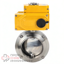 Затвор дисковый поворотный DN.ru WBV3131S-2W-W-H Ду25 Ру10 пищевая нержавеющая сталь 304, уплотнение - Silicon, под приварку, с электроприводом DN.ru QT-N-005EM-B1-220VAC-У1 (0-10В)