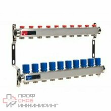 Коллекторная группа Wattson 1" х 3/4" EK на 10 контуров с термостатическими и настроечными клапанами, нержавеющая сталь