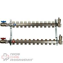 Коллектор распределительный с запорными клапанами шаровыми кранами термометром и воздухоотводчиком Stout 1х3/4 на 11 выходов