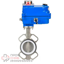 Затвор дисковый поворотный DN.ru WBV3131P-2W-Fb-H Ду50 Ру16, корпус - нержавеющая сталь 304, диск - нержавеющая сталь 304, уплотнение - PTFE, с электроприводом DN.ru QT-N-003EM-O1-220VAC-У1 blue 220В