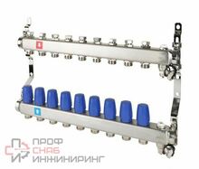 Коллектор из нержавеющей стали в сборе без расходомеров, c дренажным краном и воздухоотводчиком, (9 выходов) MVI