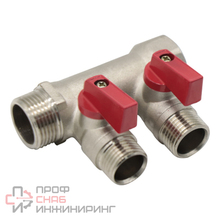 Коллектор с отсекающими шаровыми кранами Kromwell 2 выхода 1" x 1/2"