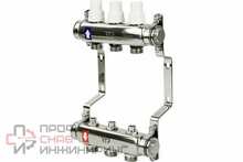 Коллекторная группа РосТурПласт с ручными регулирующими клапанами и кронштейном (евроконус 3/4") нержавеющая сталь SUS 304 1"х3 выхода RTP