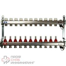 Коллектор из нержавеющей стали с расходомерами Stout, с клапаном вып. воздуха и сливом 11 вых