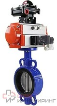 Затвор дисковый поворотный DN.ru WBV3432N-2W-Fb-H Ду150 Ру16, корпус - углеродистая сталь WCB, уплотнение - NBR, с пневмоприводом DN.ru PA-DA-130, пневмораспределителем 4M310-08 220В, БКВ APL-510N EX и БПВ AFC2000