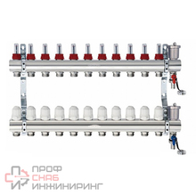 Блок коллекторный Kromwell с термостатическими клапанами и расходомерами 1" 11 выходов 3/4" "евроконус"
