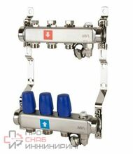 Коллектор из нержавеющей стали в сборе без расходомеров, c дренажным краном и воздухоотводчиком, (3 выхода) MVI