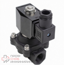 Клапан электромагнитный DN.ru VS541-ET-NC-24VAC 1" Ду25 Ру7 прямого действия двухходовой, корпус - пластик, присоединение - внутренняя резьба, уплотнение - EPDM, нормально-закрытый, катушка - 24В AC