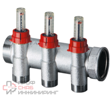 Запорный коллектор FAR 1" 3 отвода М24х19 с расходомерами