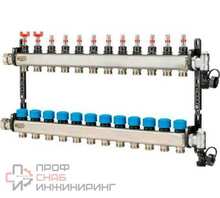 Коллектор Henco UFH-MDSS 1"х3/4" 12 вых., c термостат. клапанами, с расходомерами, сталь нерж.