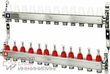 Коллекторная группа РосТурПласт с расходометром и кронштейном (евроконус 3/4") нержавеющая сталь SUS 304 1"х 7 выходов RTP