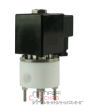Клапан электромагнитный DN.ru VS841-VT-NC-220VAC 1/2″ Ду15 Ру2 соленоидный двухходовой, корпус - PTFE с антикоррозийным покрытием, уплотнение - VITON, резьбовой, прямого действия, нормально закрытый, катушка - 220В