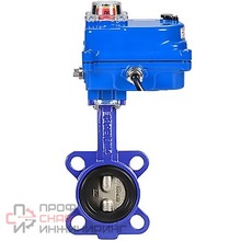 Затвор дисковый поворотный для абразивных сред DN.ru WBV1632E-2W-Fb-H Ду40 Ру16, корпус - чугун QT450, диск - нержавеющая сталь 316L, уплотнение - EPDM, с электроприводом DN.ru QT-N-003EM-O1-24VDC-У1 blue 24В