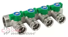 Коллектор модульный, 3/4", 2 контура, размер отвода-3/4" ЕК, с шаровыми кранами, латунь Elsen