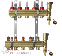 Комплект коллекторов Danfoss FHF-5F set с расходомерами, кронштейнами и воздухоотводчиками, 5 контуров
