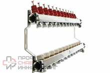 Коллекторный блок Gekon для теплого пола 1"x3/4"EU отверстий -12 в комплекте: расходомеры, термостат. клапаны, слив, Gekon_Armatura