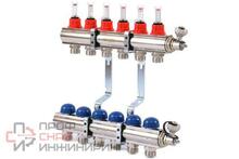 Колл.группа 1" х 6 вых 3/4" с расходомерами и термостатическими вентилями Uni-fitt