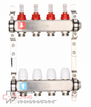 Коллектор Gappo регулируемый с расходомерами из нержавеющей стали 5-вых. x1"x3/4" 2 заглушки, 2 кронштейна