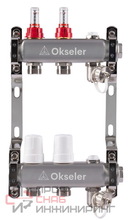 Блоки коллекторные Okseler с расходомерами, дренажным краном и краном Маевского 2 выхода, 1 x 3/4