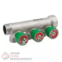 Коллектор модульный, 1", 3 контура, размер отвода-3/4" ЕК, с вентилями, латунь
