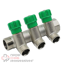 Коллектор с регулируемыми вентилями и переходами на наружную резьбу Kromwell 3 выхода 3/4" x 1/2"