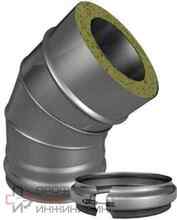 Отвод сэндвич Теплов и Сухов 45 d 120 х 220 толщина 0,8 х 0,5 нержавеющая сталь с хомутом