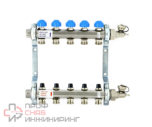 Коллекторная группа Uni-fitt Н 1" х 5 выходов 3/4" с балансировочными и термостатическими вентилями, нерж. сталь