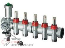 Коллектор FAR 1 1/4" с 5 отводами М24х19 с расходомерами с термометром и сливным краном