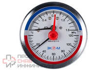 Термоманометр Экомера МД04-63мм 0..1,6МПа 0..120С G1\4 с переходником на G1\2 Осевой