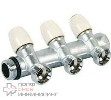 Коллектор Tiemme НВ 3/4' 3х3/4'EK Н 50мм хромир. с вентилями