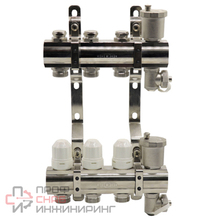Блок коллекторный Kromwell с термостатическими вставками запорными клапанами воздухоотводчиками и дренажем 1"x3/4"x3