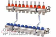 Колл.группа 1" х 10 вых 3/4" с расходомерами и термостатическими вентилями Uni-fitt