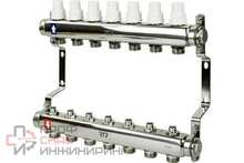 Коллекторная группа РосТурПласт с ручными регулирующими клапанами и кронштейном (евроконус 3/4") нержавеющая сталь SUS 304 1"х7 выходов RTP