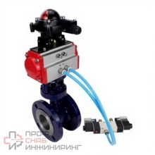 Затвор дисковый поворотный с тройным эксцентриситетом DN.ru WBV3EX-3431M-1W-F-ISO Ду100 Ру25 с пневмоприводом DN.ru PA-SA-160, пневмораспределителем DN.ru 4V320-10 220В и БКВ DN.ru APL-210N