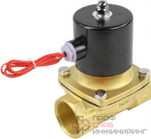 Клапан электромагнитный DN.ru VS100-ET-NC-24VDC 3/4" Ду20 Ру10, соленоидный двухходовой, корпус - латунь, уплотнение - EPDM, резьбовой, нормально-закрытый, прямого действия, катушка - 24В
