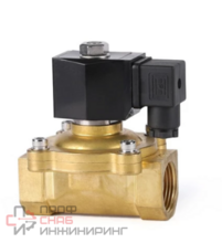 Клапан электромагнитный DN.ru VS200-VT-NC-24VDC 1" Ду25 Ру10, соленоидный двухходовой, корпус - латунь, уплотнение - Viton, резьбовой, нормально-закрытый, прямого действия, катушка - 24В