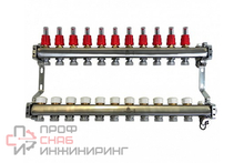 Коллекторный блок Gekon для теплого пола 1"x3/4"EU отверстий-11, в комплекте: расходомеры, термостат. клапаны, слив, Gekon_Armatura