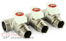 Коллектор НВ 1" х 2 вых 1/2" 40 мм с кранами, никелированный Uni-fitt