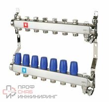 Коллектор из нержавеющей стали в сборе без расходомеров, c дренажным краном и воздухоотводчиком, (7 выходов) MVI