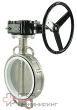 Затвор дисковый поворотный DN.ru WBV3131P-2W-Fb-H Ду125 Ру16 межфланцевый, корпус - нержавеющая сталь 304, диск - нержавеющая сталь 304, уплотнение - PTFE, с редуктором DN.ru RDN RQN3-150Z-T24