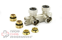 Узел угловой перекрёстный Uni-Fitt НВ 3/4" х 3/4"ЕК радиаторный со встроенными вентилями, с ниппелями и адапт