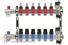 Блоки коллекторные OKSELER с расходомерами и автоматическими воздухоотводчиками, шаровыми кранами с термометрами, 6 выходов