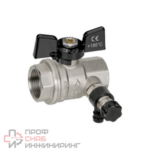 Кран Bugatti шаровой ВВ 1/2' с заглушкой 1/4" и дренажным вентилем, бабочка OREGON серия 332 полный проход