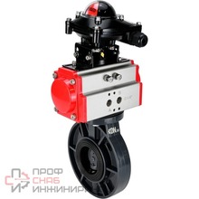Затвор дисковый поворотный DN.ru WBV4242E-2W-Fb-ISO Дн65 Ру10 межфланцевый, корпус - НПВХ, диск - НПВХ, уплотнение - EPDM, с пневмоприводом PA-DA-052 и БКВ APL-210N