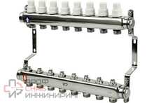 Коллекторная группа РосТурПласт с ручными регулирующими клапанами и кронштейном (евроконус 3/4") нержавеющая сталь SUS 304 1"х8 выходов RTP